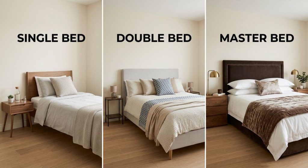 single vs double vs master bed comparison